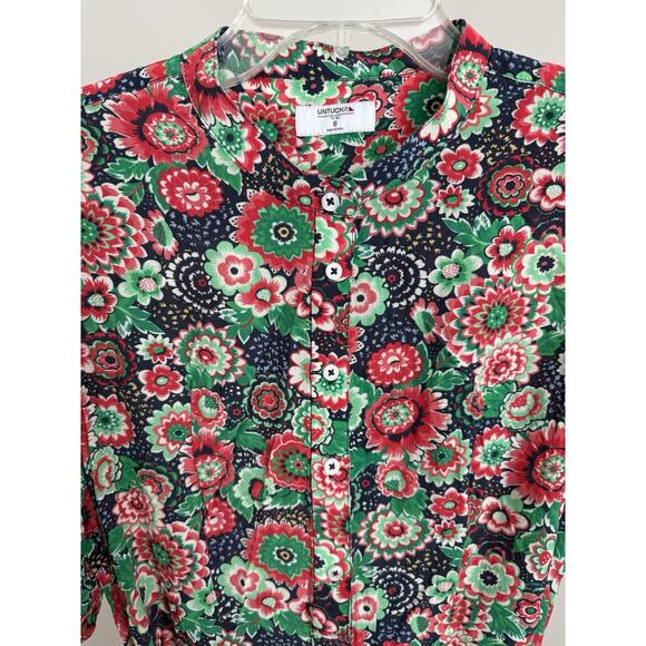 Untuckit Alix Midi Dress Floral Rayon Viscose Size 8 Made In USA Preppy Button - Picture 2 of 9